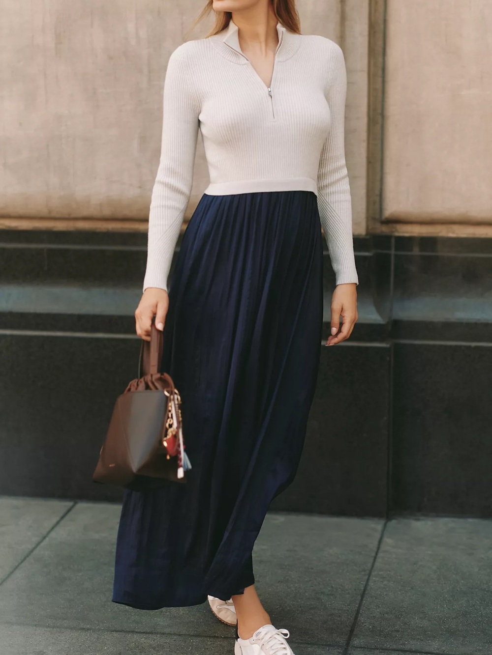 Anthropologie The Thea Twofer Sweater Dress Half Zip Navy Blue Size 2X